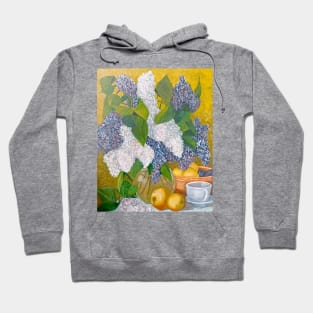 Still life with a bouquet of lilacs and fruits Hoodie